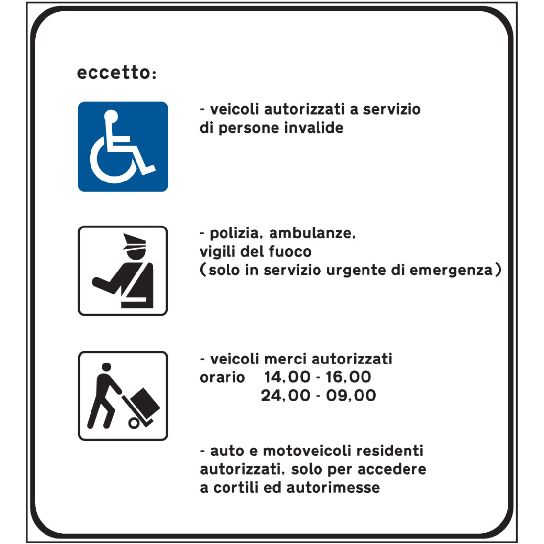 Area pedonale - pannello integrativo con eccezioni Area pedonale - pannello integrativo con eccezioni